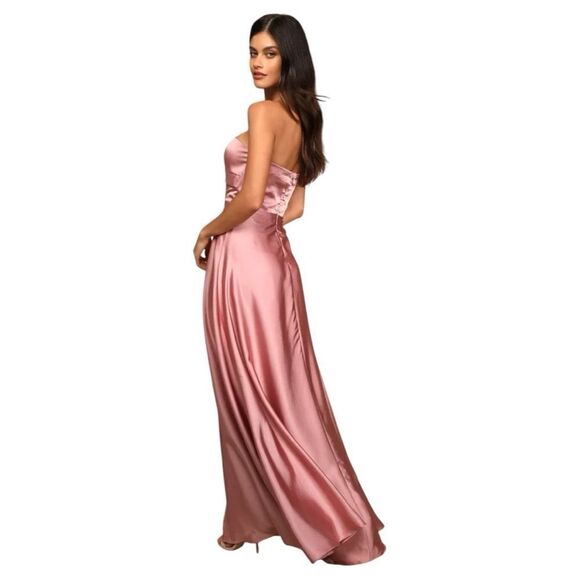 NWT Lulus Real Romantic Light Rose Satin Strapless Maxi Dress Size L - Picture 6 of 7